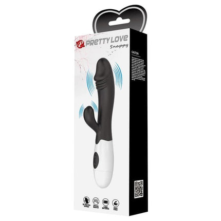 Vibrator Snappy 30 functions Black packaging showcasing dual-stimulation design for G-spot and clitoral pleasure.
