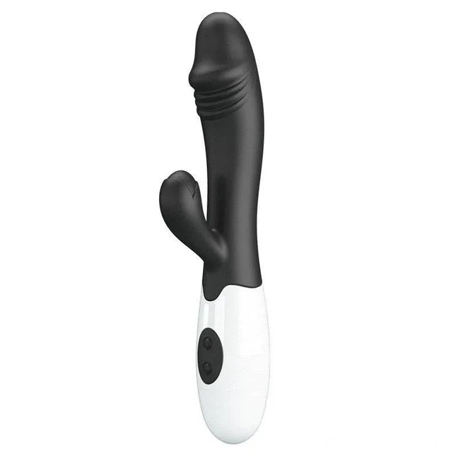Vibrator Snappy 30 functions Black, silicone dual-stimulation vibrator for G-spot and clitoral pleasure, ergonomic design.