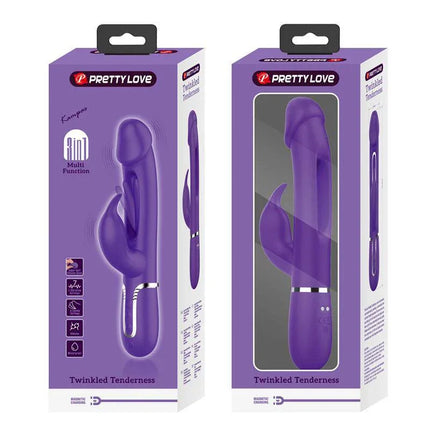 Packaging of the Vibrator with Licking Kampas in purple, showing dual-motor design and ergonomic features.
