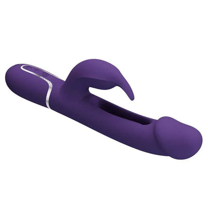 Vibrator with Licking Kampas, dual-motor rechargeable silicone pleasure device in purple for customizable sensation and control.