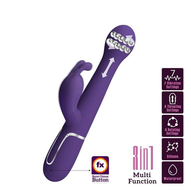 Vibrator wt Rotation and Thrusting Twinkled with dual motors for precise stimulation, showing 7 vibration and 4 thrusting settings.