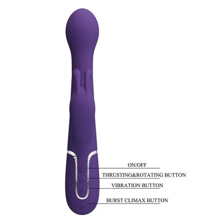 Purple Vibrator wt Rotation and Thrusting Twinkled with control buttons for customized stimulation.