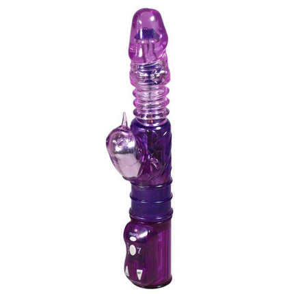 Purple Vibre and Rotate Piston Follies 29 cm double stimulator with clitoral attachment and control buttons, TPR and ABS material