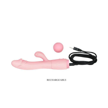 Vibre Snappy Rechargable Flesh dual-stimulation wand with USB cable and pink ball for G-spot and clitoral pleasure.