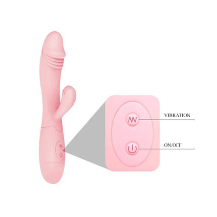 Vibre Snappy Rechargable Flesh pink dual-stimulation wand with control buttons for G-spot and clitoral pleasure