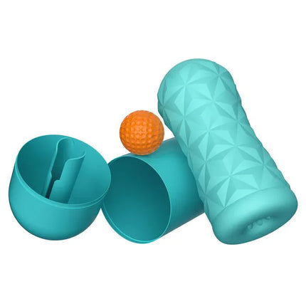 Victoria Caspar Manual Masturbator spinning ball with turquoise sleeve and detachable components, showcasing unique texture and design.