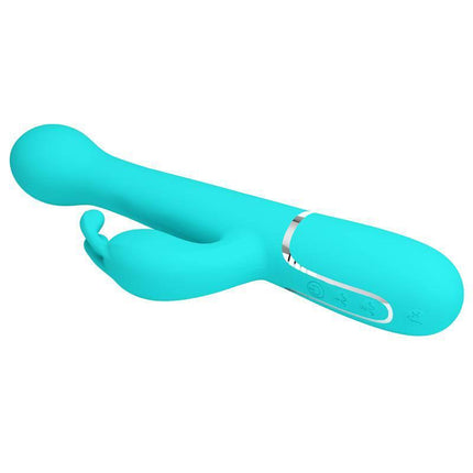 Vive with Thrusting and Rotating Beads Dejon Blue dual-action vibrator with dual motors for personalized pleasure.