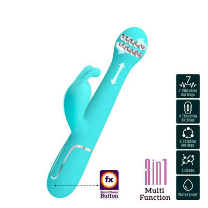 Vive with Thrusting and Rotating Beads Dejon Blue vibrator, dual-action with multiple modes and waterproof design.