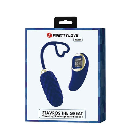 Packaging of Vivian Vibrating Egg with Digital Screen Remote Control Blue, premium silicone intimate toy with 10 patterns and 9 speed levels.