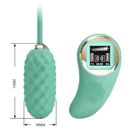 Vivian Vibrating Egg with Digital Screen Remote Control Green, featuring premium silicone design and 10 vibration patterns.