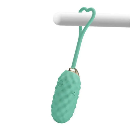 Vivian Vibrating Egg with Digital Screen Remote Control Green displayed on white rod.