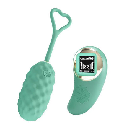 Vivian Vibrating Egg with Digital Screen Remote Control Green, featuring wireless design and premium silicone material for versatile use.