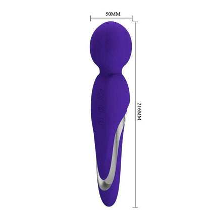Walter Massager Wand Violet cordless handheld deep-tissue massager with ergonomic design and dimensions displayed.