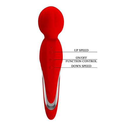 Walter Wand Red personal massager with controls for speed and function. Features cordless, USB-rechargeable design and sleek red finish.