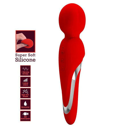 Walter Wand Red premium personal massager with 5 speeds, 7 vibration settings, and cordless USB charging in sleek red finish.