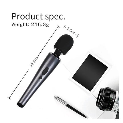 Wand Massager Relyme USB Silicone Black with dimensions of 30.6cm length and 5.5cm head width.