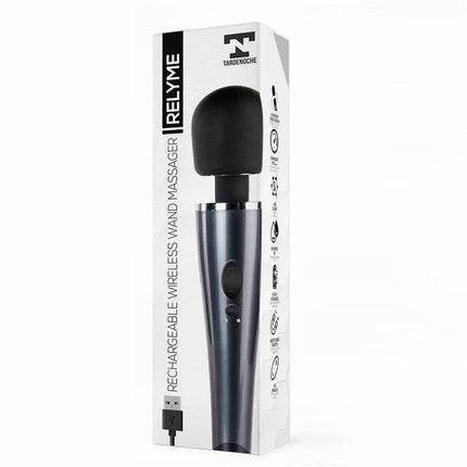 Wand Massager Relyme USB Silicone Black in packaging