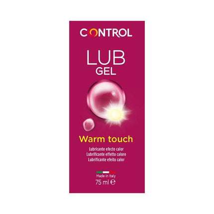 Warm Touch Lubricant 75 ml packaging featuring Control brand, 75 ml size, and warming sensation description for intimate use.