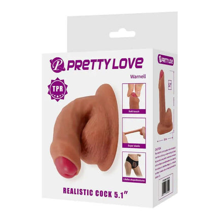 Warnell Realistic Dildo packaging featuring lifelike design with bulbous head and veined shaft, crafted from TPR material.