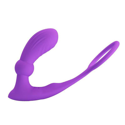 Warren Remote-Controlled Vibrating and Pulsating Anal Plug and Penis Ring in purple color, designed for dual-action pleasure.
