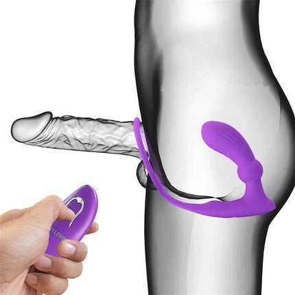 Warren Remote-Controlled Vibrating and Pulsating Anal Plug and Penis Ring demonstration with wireless control for dual-action pleasure.