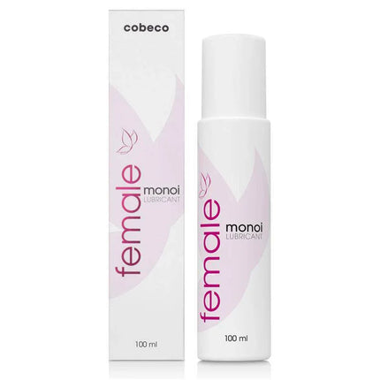 Water Base Lubricant Female Monoi 100 ml bottle with packaging, sensual scent for comfort and intimacy, suitable with latex condoms.
