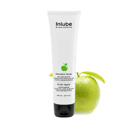Water Base Lubricant Green Apple 100 ml tube with green apple in background