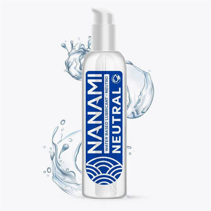NANAMI Water Based Lubricant Neutral 150 ml bottle with water splash background