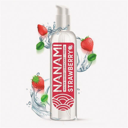 NANAMI Water Based Lubricant Strawberry 150 ml bottle with strawberry and water design. Perfect for enhancing intimacy.