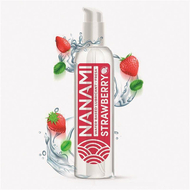 NANAMI Water Based Lubricant Strawberry 150 ml bottle with strawberry and water design. Perfect for enhancing intimacy.