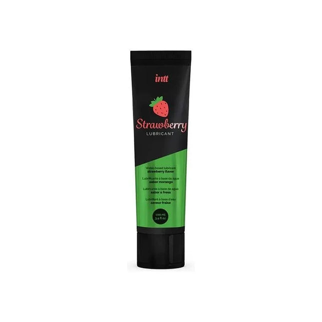 Waterbased Lubricant Strawberry 100 ml tube, enhancing intimacy with a strawberry flavor, safe for condoms and sex toys.