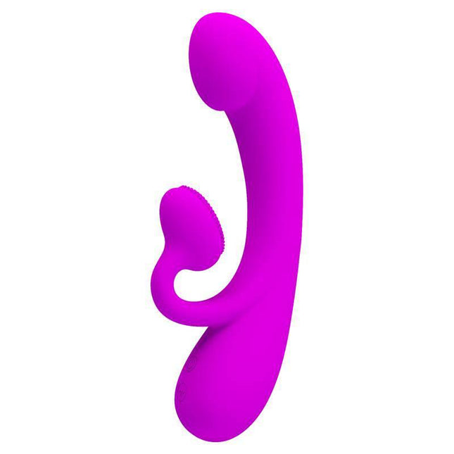 Waterproof Rabbit Vibrator with Silicone Texture in purple featuring ergonomic design and 10 vibration modes for internal and external pleasure.