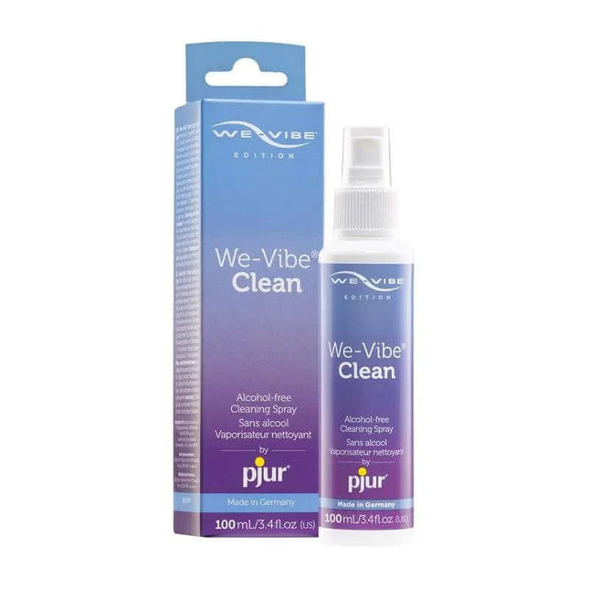 Cleaning Spray We-Vibe 100 ml bottle with packaging, alcohol-free and safe for various materials, ideal for sex toy maintenance.