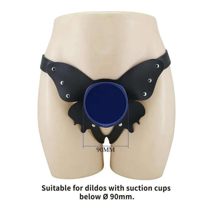 Wells Universal Strap-On Harness with Dildo, butterfly-shaped harness, suitable for dildos with suction cups below 90mm.
