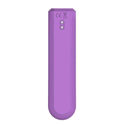 Whim Digital Display Vibrator Bullet 12.9 cm, purple, showing the back side with a digital screen and buttons for tracking settings and battery life.