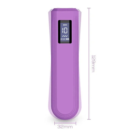 Whim Digital Display Vibrator Bullet 12.9 cm with purple design and digital screen showing mode and time, size 129mm x 32mm
