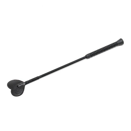 Whip 50 cm black leather paddle for BDSM play, designed for controlled handling and durable use, featuring a heart-shaped tip.