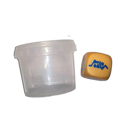 White Position Dice in a Plastic Jar for Guys next to clear jar showing discreet packaging and suggestive designs