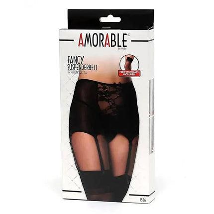 Wide Garter Belt with Stocking Black in sleek packaging, featuring a stylish garter belt and stockings for an alluring look.