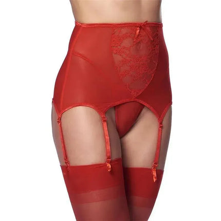 Wide Garter Belt with Stocking Red hip-skimming accessory with floral pattern, ideal for romance and special occasions.