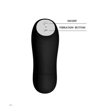 Black remote for Wild Butterfly Remote Control Panty Vibrator, showcasing on/off and vibration controls.