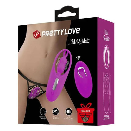 Wild Rabbit Panty Stimulator Remote Control packaging showing clitoral stimulator and remote by Pretty Love.