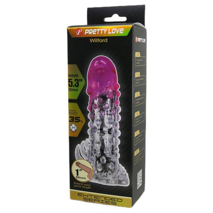 Wildford Penis Sleeve Pink and Clear packaging with ribbed texture and flexible design for enhanced pleasure.