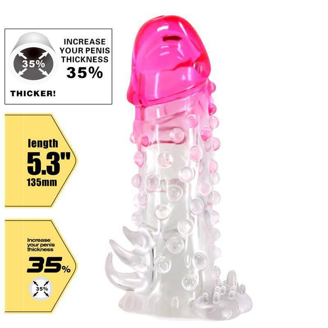 Wildford Penis Sleeve Pink and Clear with ribbed texture and 5.3-inch length for enhanced sensation and versatility.
