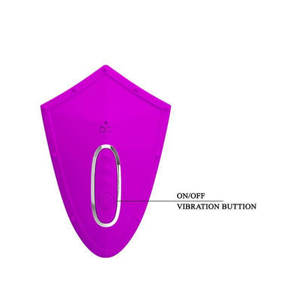 Close-up of remote control for Willie Stimulator with Remote Control Pink showing on/off vibration button.