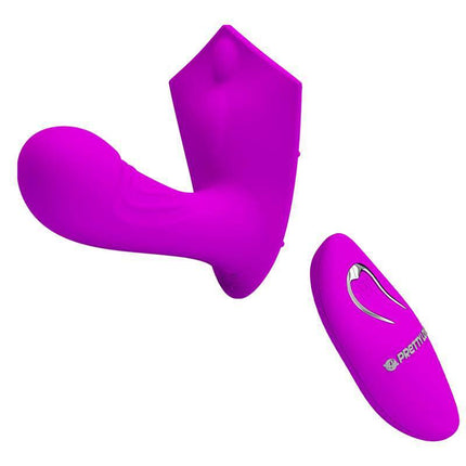 Willie Stimulator with Remote Control Pink silicone vibrator and remote, designed for customizable personal pleasure.