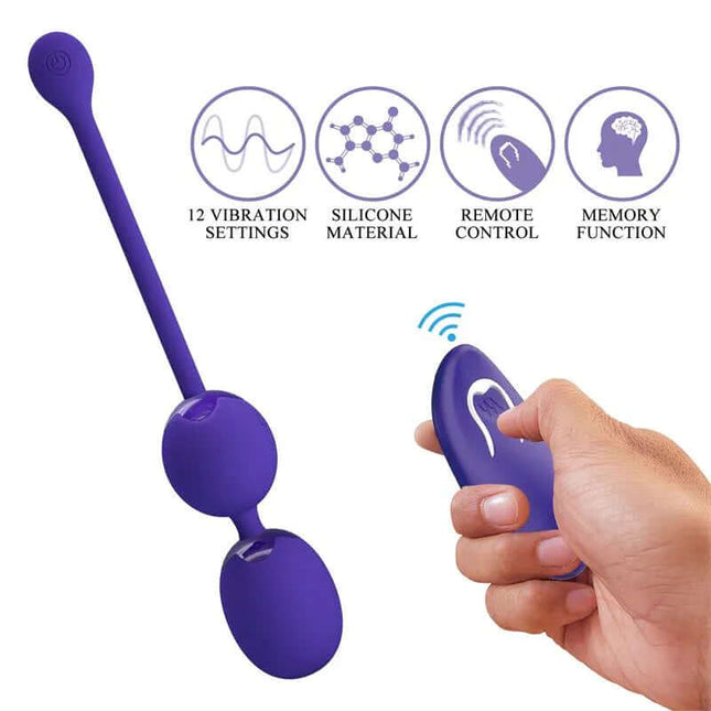 Willie Youth Vibrating Kegel Balls with Remote featuring 12 vibration settings and silicone material for comfortable, customizable play.