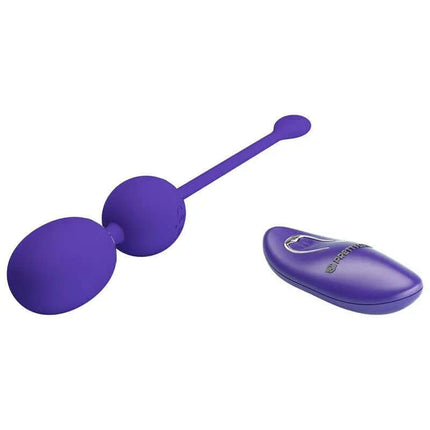 Purple Willie Youth Vibrating Kegel Balls with Remote on a white background