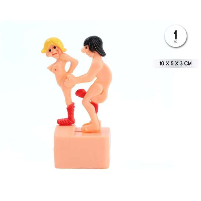Playful wind-up doll toy for bachelor parties and pranks, features humorous couple design - DIVERTY SEX novelty, 10 x 5 x 3 cm.