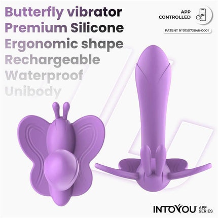 Wingy Butterfly Vibrator with App Lavender featuring ergonomic silicone design, app control, waterproof and rechargeable features.